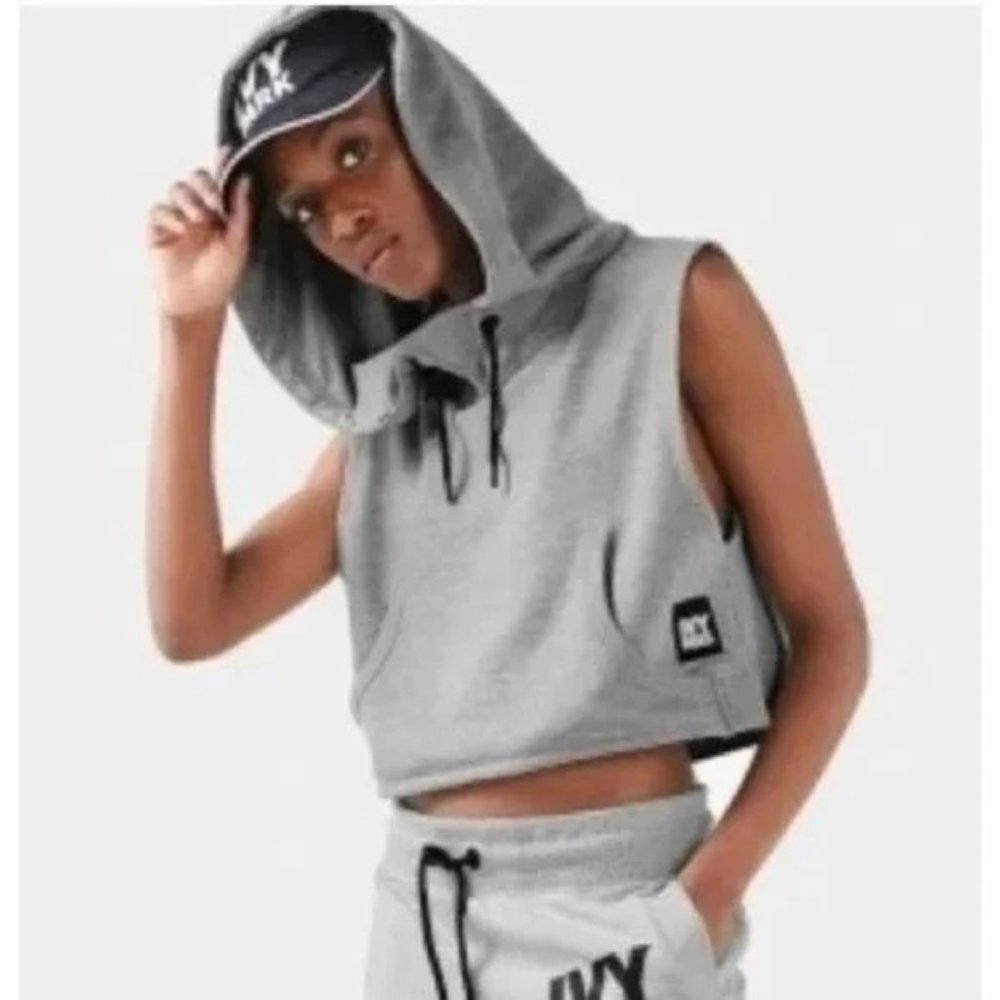 IVY PARK Women Gray Oversized Sleeveless Hooded Vest Style Cropped Hoodie‎ Sz XS